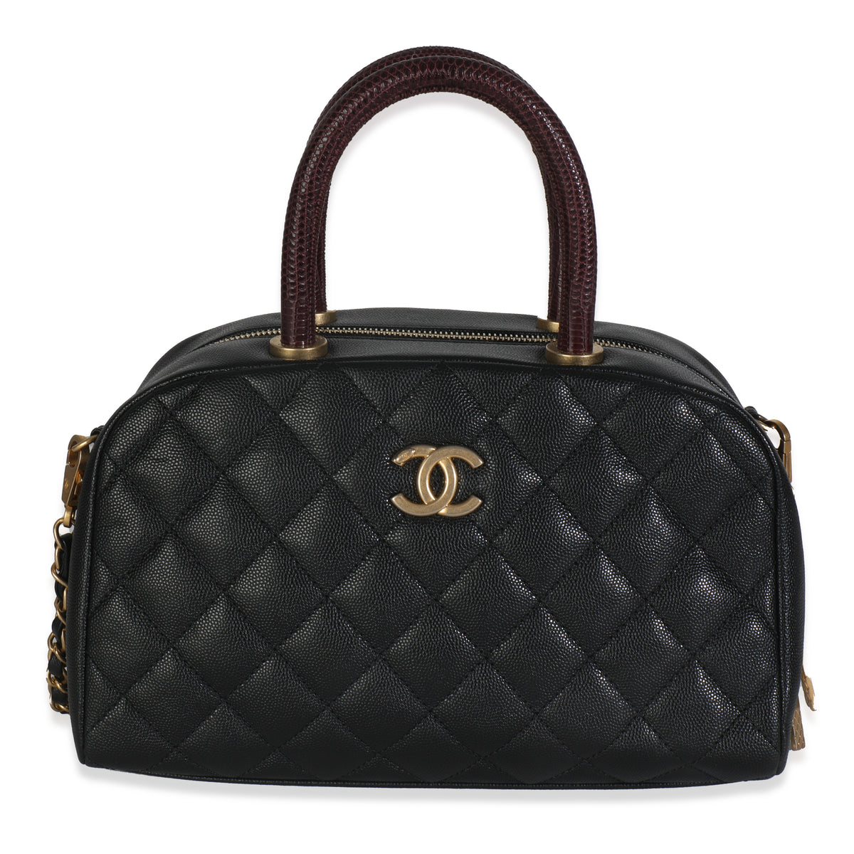 Black Quilted Caviar Coco Top Handle Bowling Bag