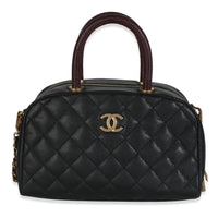 Black Quilted Caviar Coco Top Handle Bowling Bag