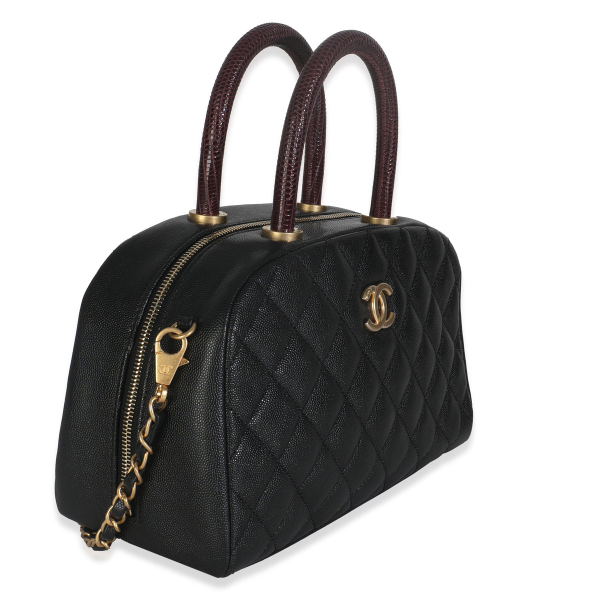 Black Quilted Caviar Coco Top Handle Bowling Bag