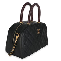 Black Quilted Caviar Coco Top Handle Bowling Bag