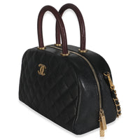 Black Quilted Caviar Coco Top Handle Bowling Bag