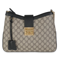 Gucci Beige Black GG Supreme Monogram Canvas Medium Padlock Shoulder Bag Handbag fv