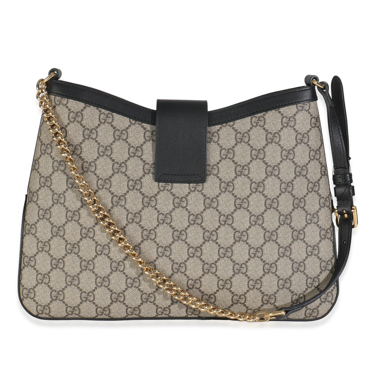 Gucci Beige Black GG Supreme Monogram Canvas Medium Padlock Shoulder Bag Handbag bv