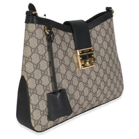 Gucci Beige Black GG Supreme Monogram Canvas Medium Padlock Shoulder Bag Handbag pv