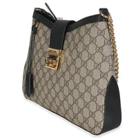 Gucci Beige Black GG Supreme Monogram Canvas Medium Padlock Shoulder Bag Handbag sv