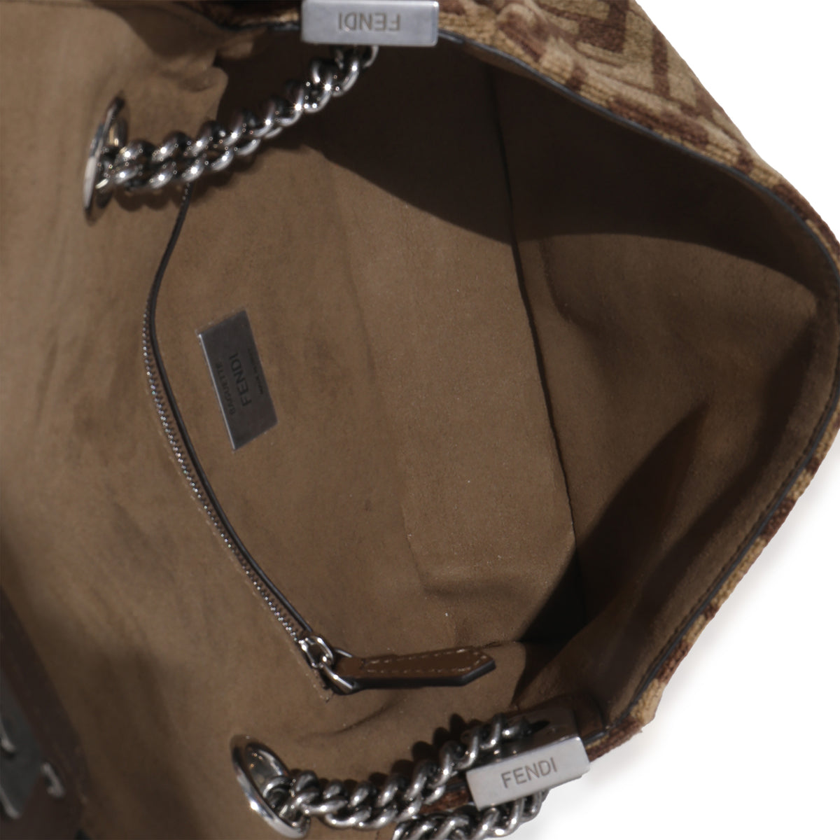 Brown Chenille Vitello Seta FF Midi Chain Baguette