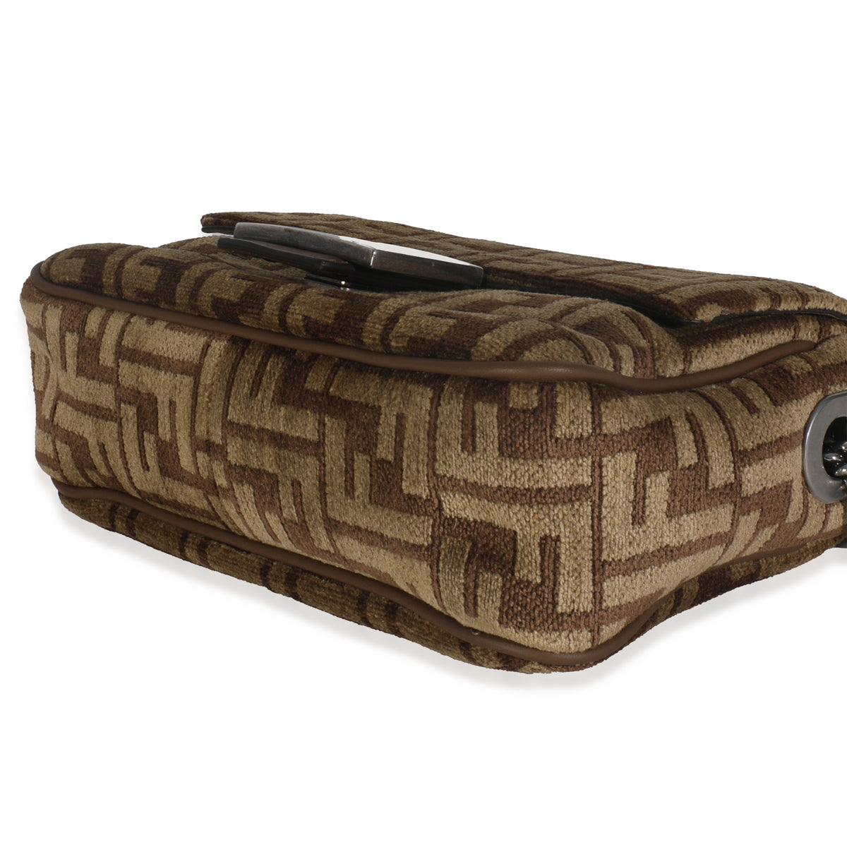 Brown Chenille Vitello Seta FF Midi Chain Baguette