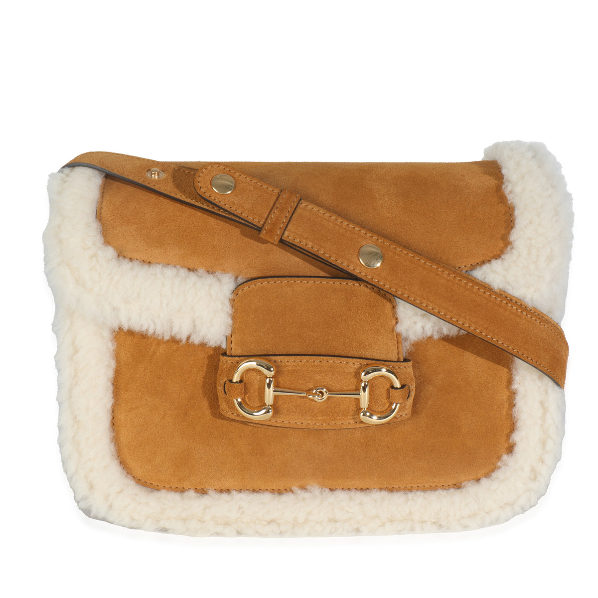 Gucci Camel Suede Shearling Horsebit 1955 Shoulder Bag Handbag id