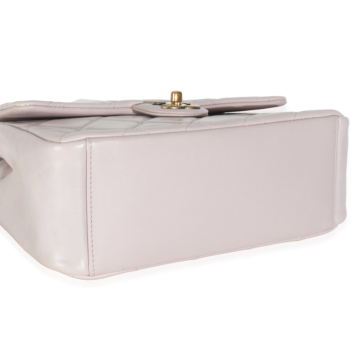 Light Pink Quilted Glazed Calfskin Medium Gold Bar Top Handle Flap Bag