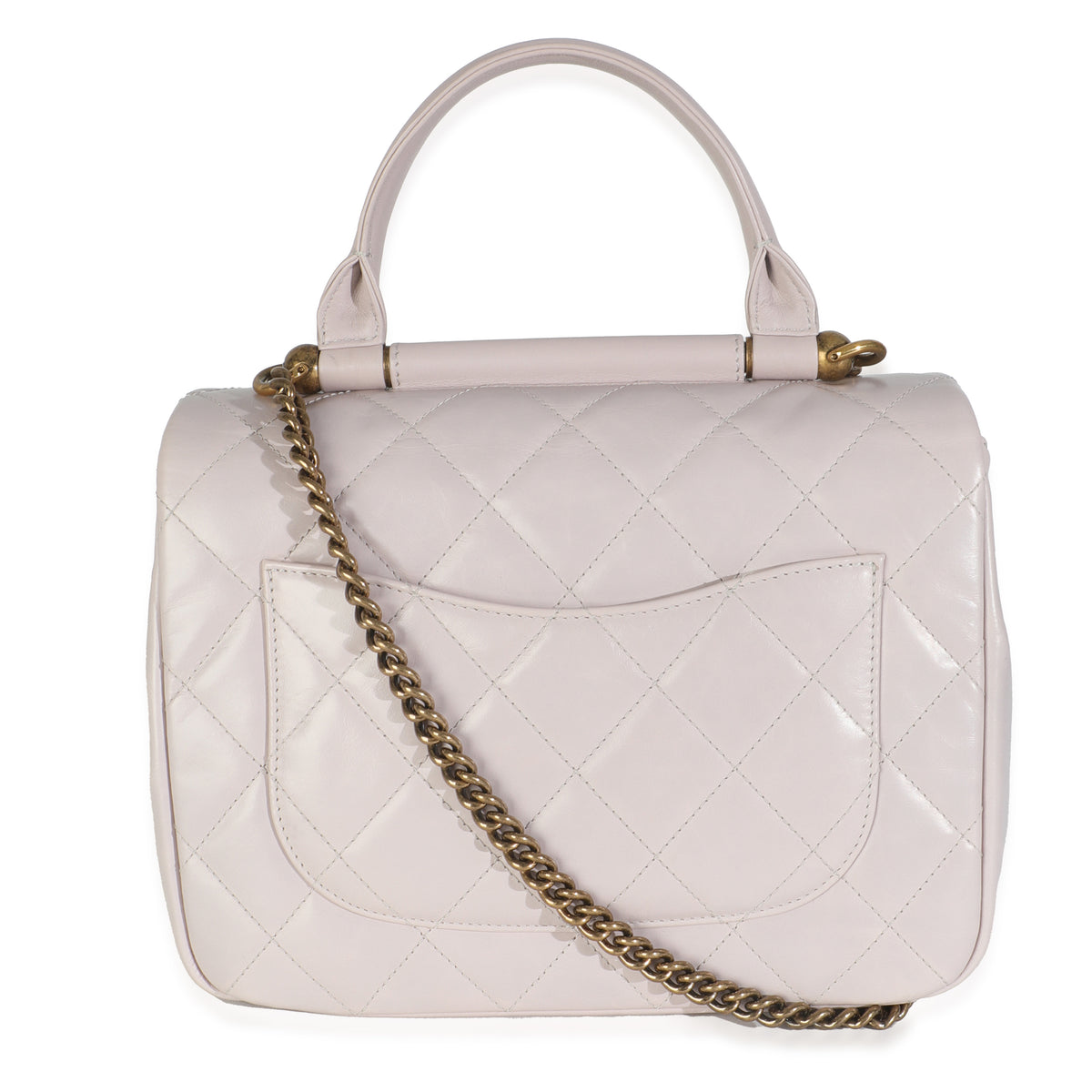 Light Pink Quilted Glazed Calfskin Medium Gold Bar Top Handle Flap Bag