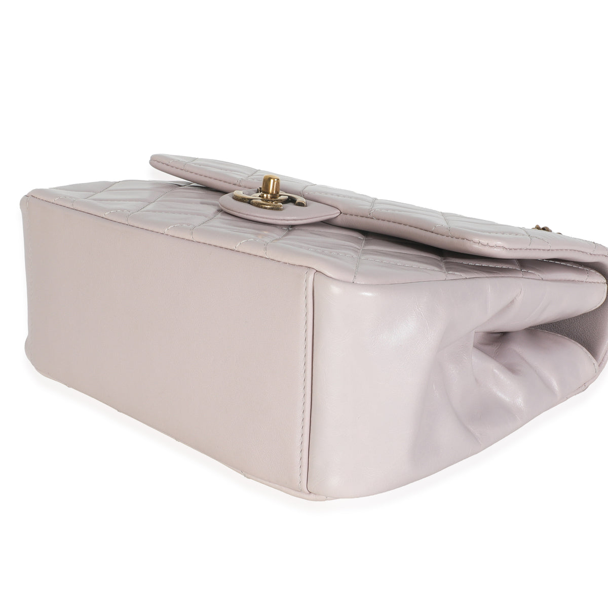 Light Pink Quilted Glazed Calfskin Medium Gold Bar Top Handle Flap Bag