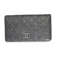Black Glitter Quilted Calfskin Long Flap Wallet