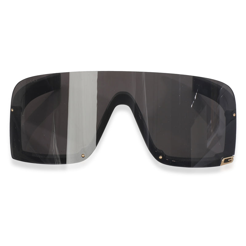Black Acetate Logo Rimless Shield Sunglasses