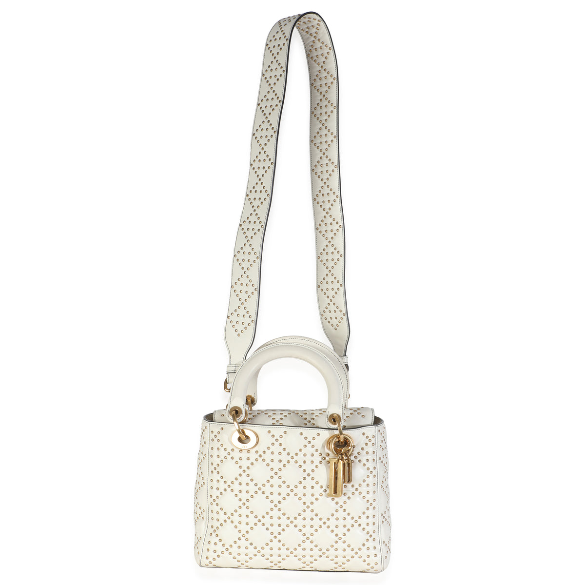 Christian Dior White Cannage Supple Studded Calfskin Medium Lady Dior Handbag av