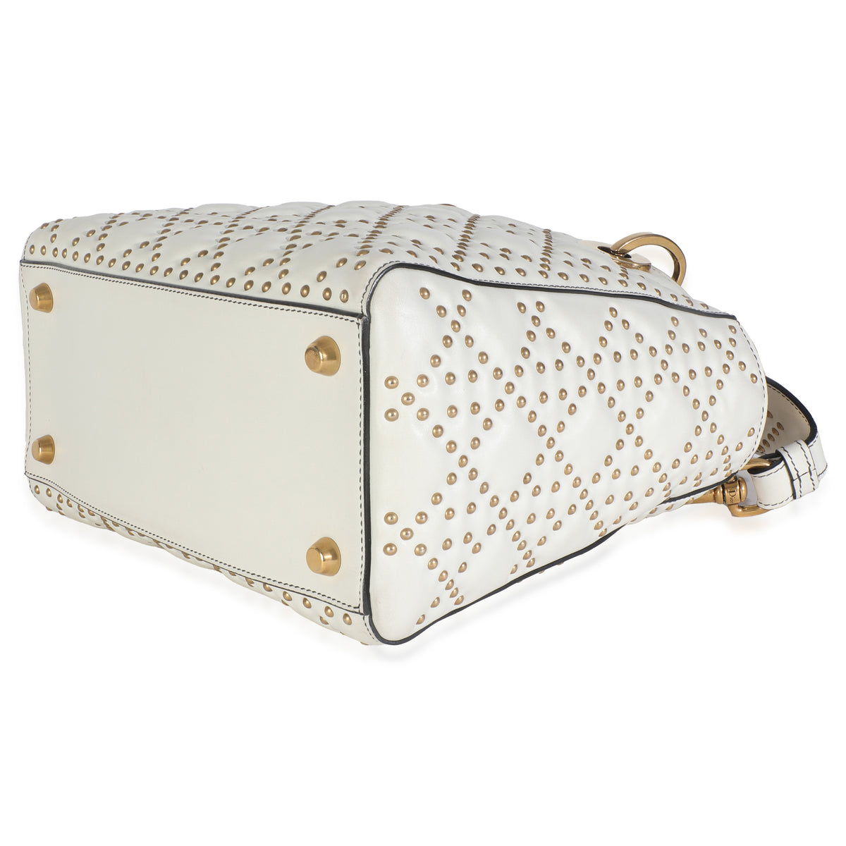 Christian Dior White Cannage Supple Studded Calfskin Medium Lady Dior Handbag clasp