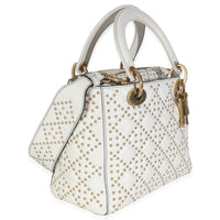 Christian Dior White Cannage Supple Studded Calfskin Medium Lady Dior Handbag pv