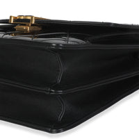 23A Black Quilted Patent Accordion Pushlock Top Handle Flap Bag