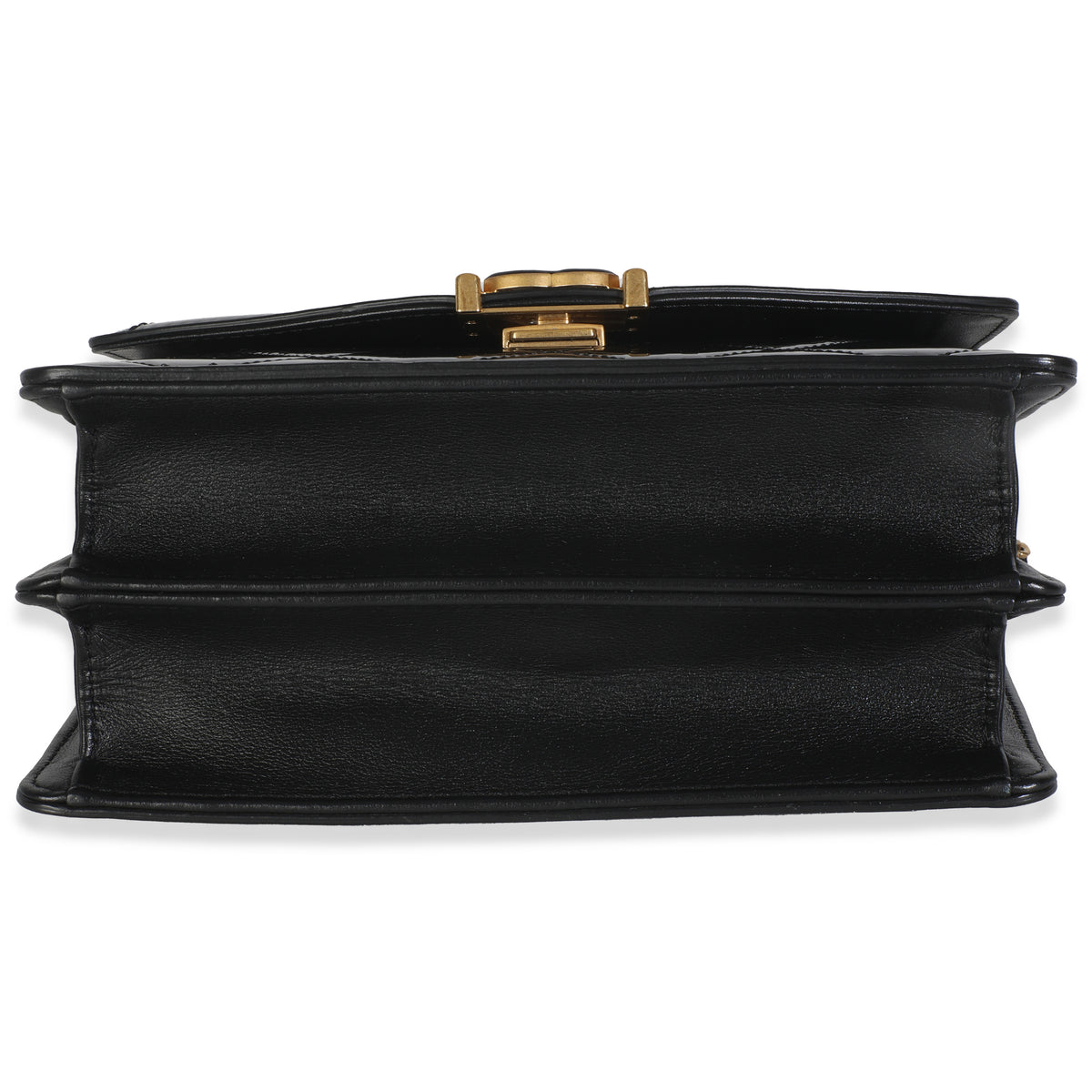 23A Black Quilted Patent Accordion Pushlock Top Handle Flap Bag