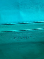 Chanel Turquoise Quilted Patent Classic Flap Clutch With Chain Handbag ad3