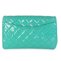 Chanel Turquoise Quilted Patent Classic Flap Clutch With Chain Handbag stamp