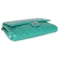 Turquoise Quilted Patent Classic Flap Clutch With Chain