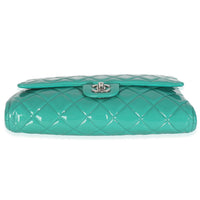 Turquoise Quilted Patent Classic Flap Clutch With Chain