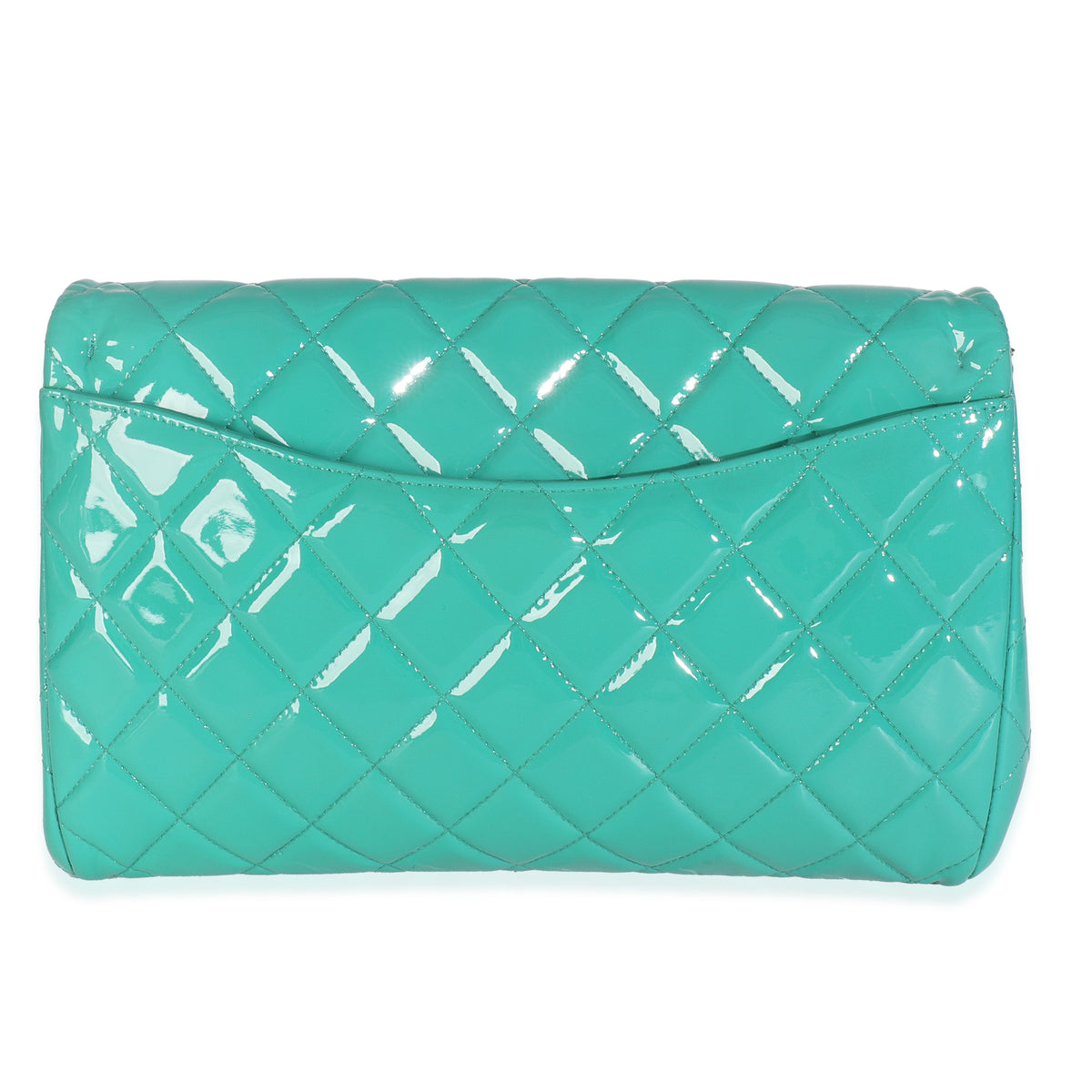 Turquoise Quilted Patent Classic Flap Clutch With Chain