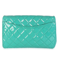 Turquoise Quilted Patent Classic Flap Clutch With Chain