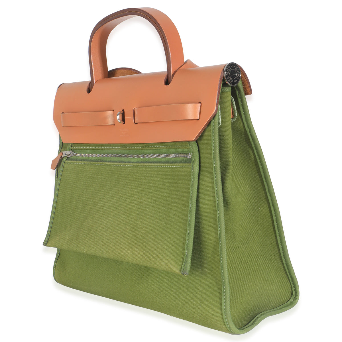 Hermès Apple Green Vache Hunter Toile Herbag Zip 31 PHW Handbag sv