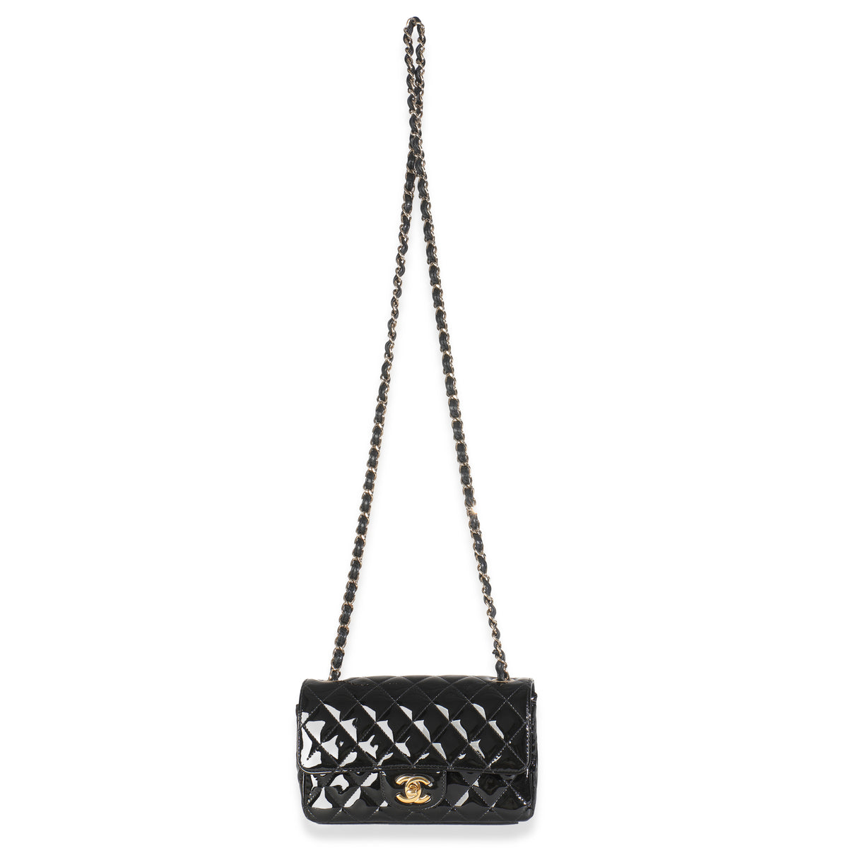 Black Quilted Patent Mini Rectangular Flap Bag