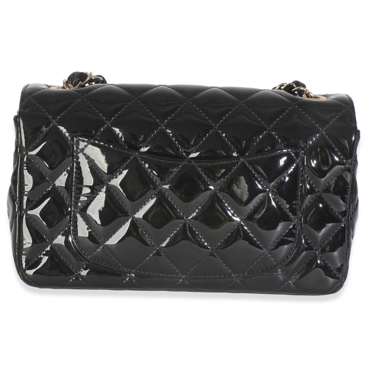 Black Quilted Patent Mini Rectangular Flap Bag