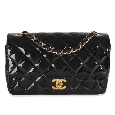 Black Quilted Patent Mini Rectangular Flap Bag