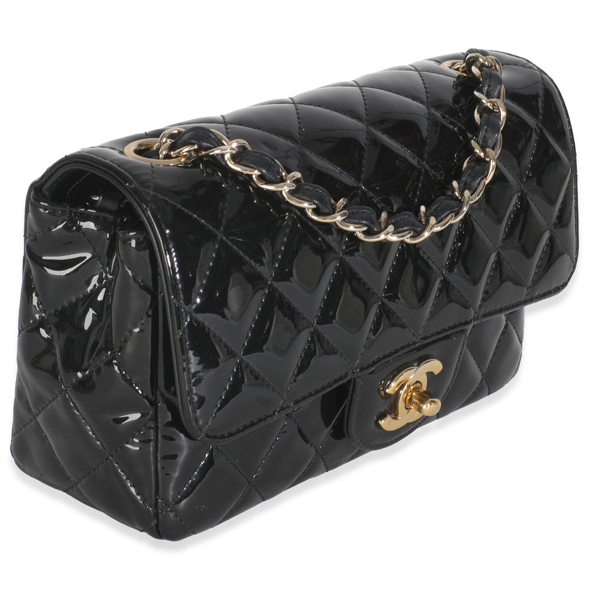 Black Quilted Patent Mini Rectangular Flap Bag
