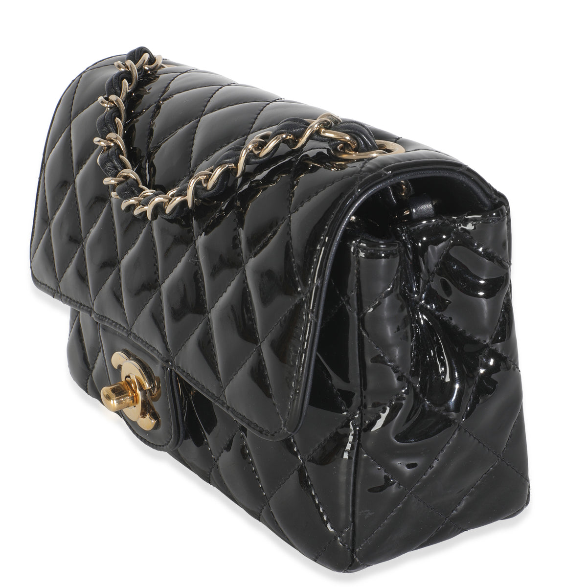 Black Quilted Patent Mini Rectangular Flap Bag