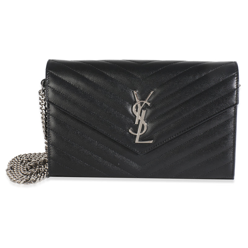 Black Grain De Poudre Matelasse Chevron Monogram Chain Wallet