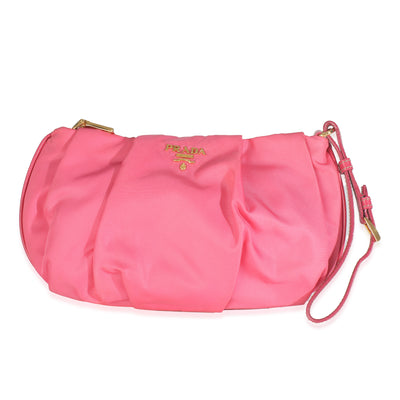 Fuxia Tessuto Nylon Pleated Wristlet Clutch
