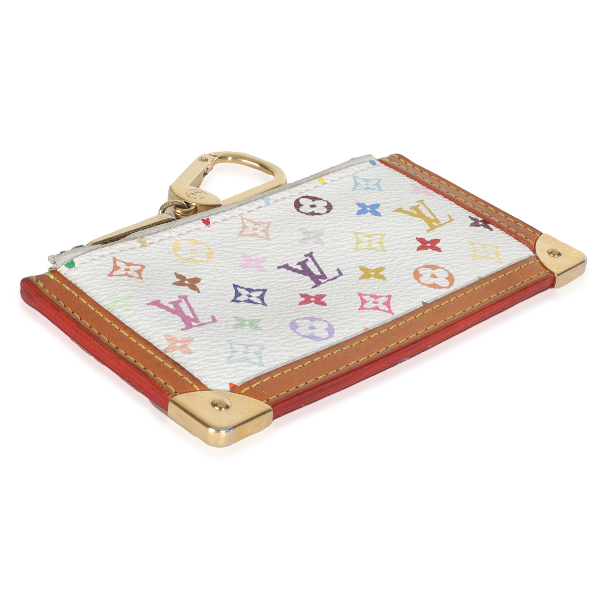 White Monogram Multicolore Canvas Key Pouch