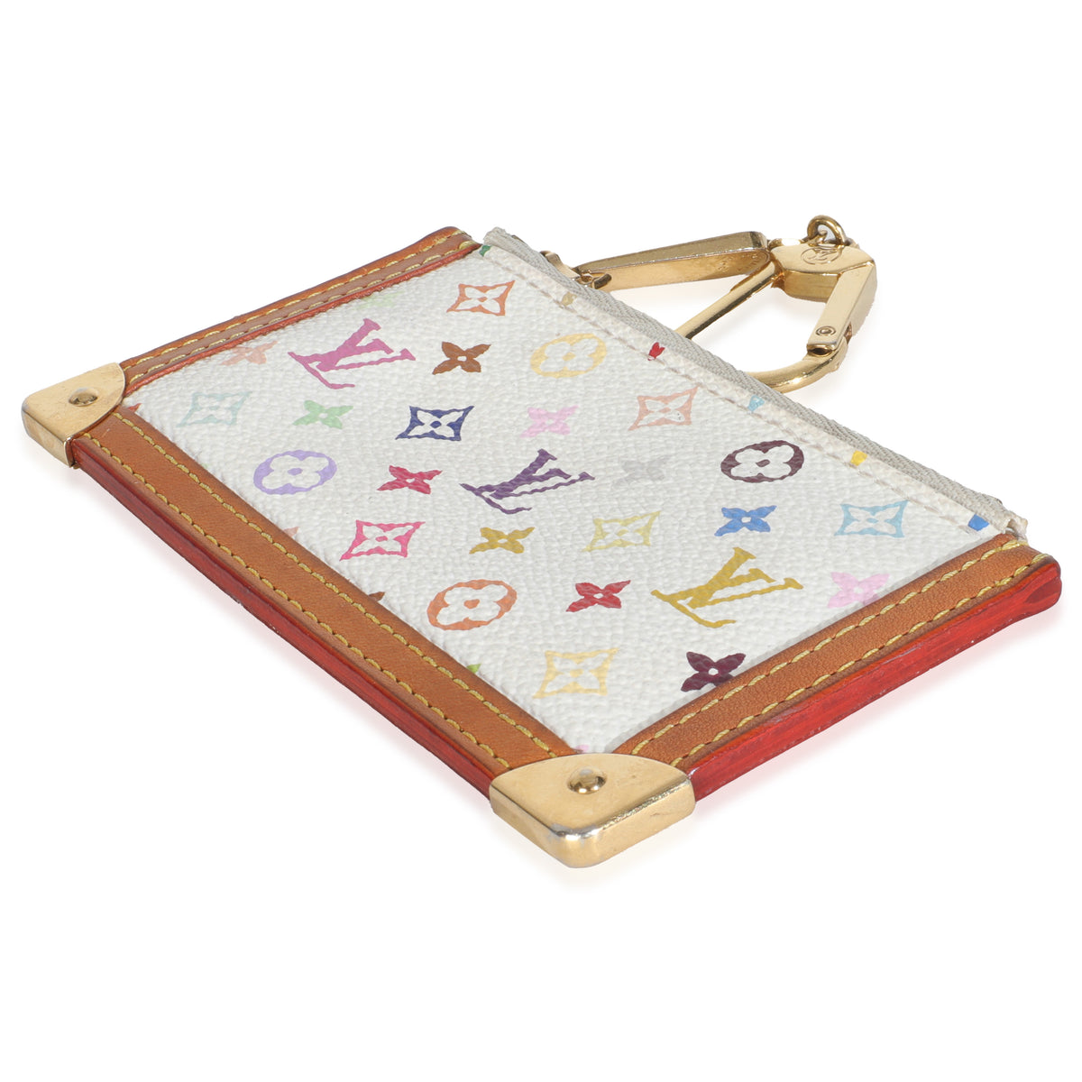 White Monogram Multicolore Canvas Key Pouch