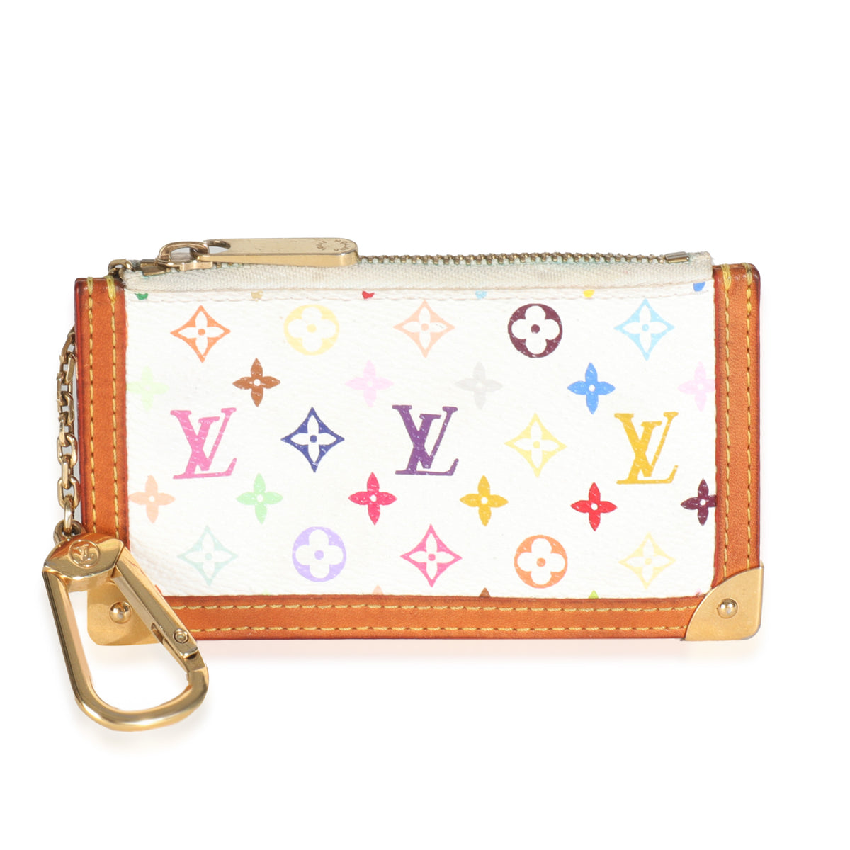 White Monogram Multicolore Canvas Key Pouch