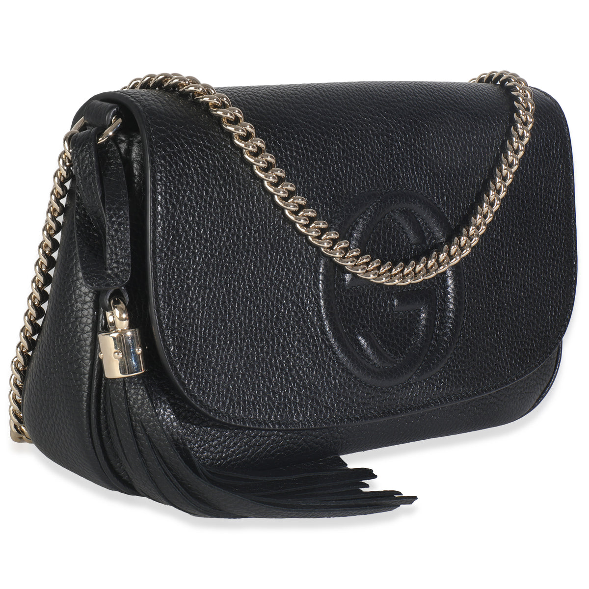 Black Pebbled Calfskin Medium Soho Flap Crossbody