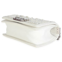 Chanel White Calfskin Pearl Chevron Small Boy Bag Handbag box