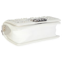 Chanel White Calfskin Pearl Chevron Small Boy Bag Handbag clasp