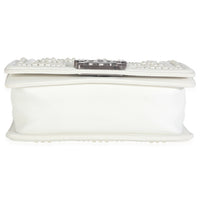 Chanel White Calfskin Pearl Chevron Small Boy Bag Handbag stamp