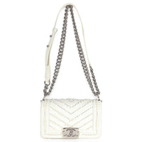 White Calfskin Pearl Chevron Small Boy Bag