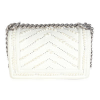 White Calfskin Pearl Chevron Small Boy Bag