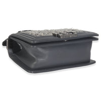 Chanel Grey Tweed Black Calfskin Small Boy Bag Handbag box