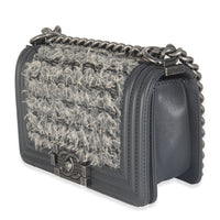 Chanel Grey Tweed Black Calfskin Small Boy Bag Handbag sv