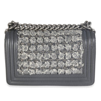 Grey Tweed Black Calfskin Small Boy Bag