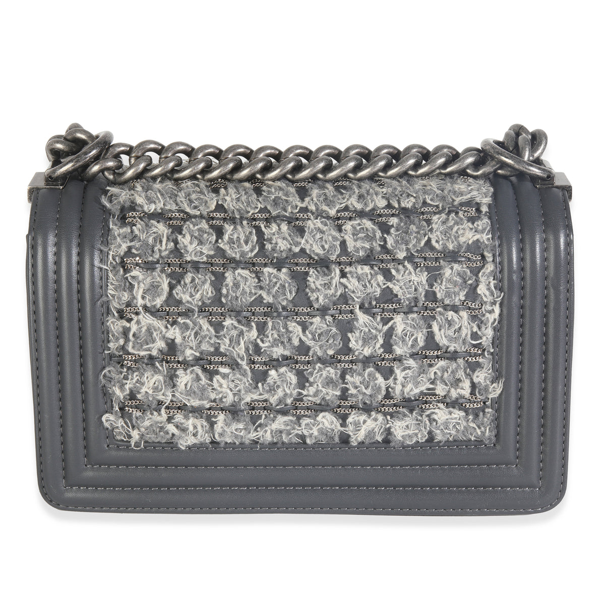 Grey Tweed Black Calfskin Small Boy Bag