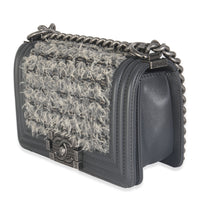 Grey Tweed Black Calfskin Small Boy Bag